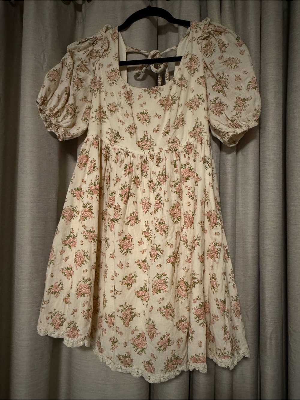 Altar'd State Cream Floral Puff-Sleeve Midi Dress